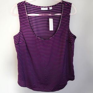 New York & CO NWT Beaded and Striped Sleeveless Blouse Women's Size XL